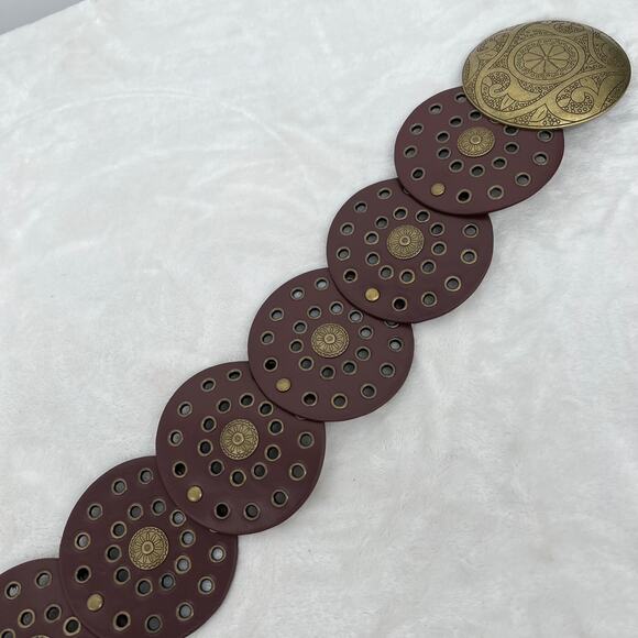 Women's NIB Boho Brass Riveted Belt & Buckle XL Statement Western Avantgarde - Picture 4 of 6